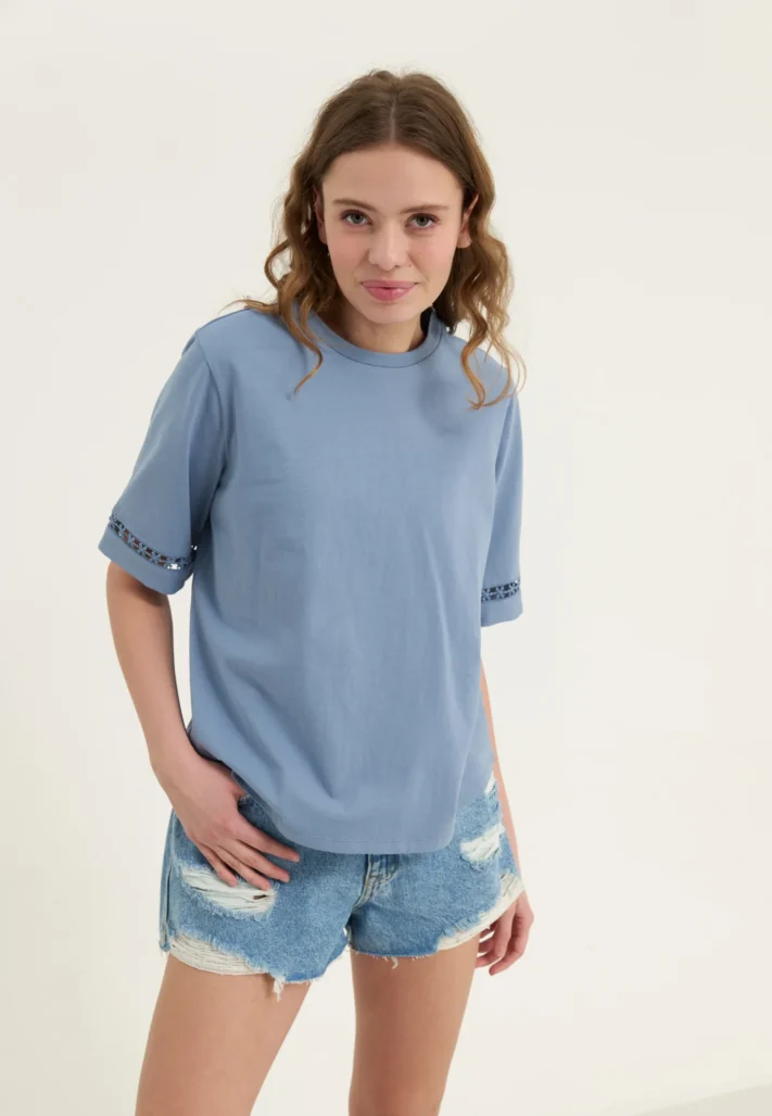 T-shirt - Licao - Blanc / Bleu / Rose – Image 2